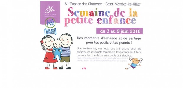Du 7 au 9 juin, semaine de la petite enfance : le relais Assistantes Maternelle propose des moments d’échange et de partage Du 7 au 9 juin, c’est la semaine de la petite enfance. Le relais Assistantes Maternelle de la communauté de communes Gergovie Val d’Allier Communauté propose des moments d’échange et de partage. >>>Voir l’affiche
Partagez