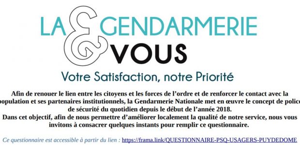 La gendarmerie Nationale : évalue la mise en œuvre de la police de sécurité du quotidien, à travers le questionnaire en ligne >>>Accéder à la page et au questionnaire
Partagez