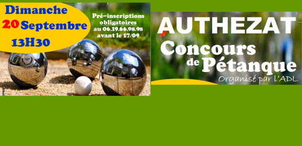Dimanche 20 septembre => concours de pétanque en doublette
Partagez