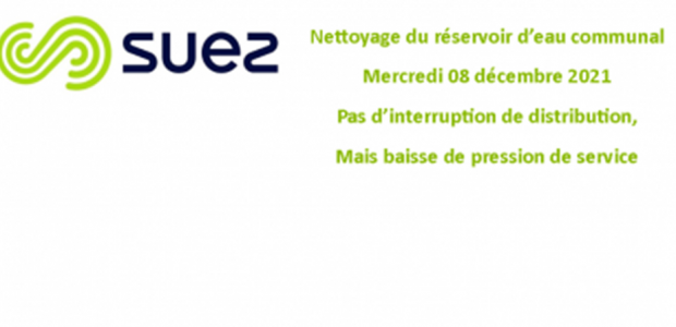 Dans le cadre de la politique de suivi de la qualité de l’eau mise en distribution, les services de Suez Environnement procéderont, au lavage du réservoir d’eau du Bourg d’Authezat qui alimente la commune :
vendredi 24 février 2023.
Cette opération ne devrait pas occasionner d’interruption de la distribution de l’eau potable, par contre, elle génèrera une [...]