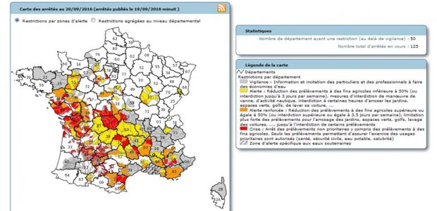 >>>Arrêté 15 09 2016 limitant les usages de l’eau >>>Suivi de la sécheresse 2016 depuis le portail de la Préfecture du Puy-de-Dôme Partagez