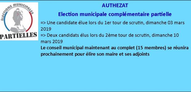 Résultats scrutin du 10 mars 2019 pour l’élection municipale complémentaire à l’effet d’élire 2 membres au conseil municipal >>>Consultez les résultats du 10 mars 2019 Le conseil municipal est maintenant […]