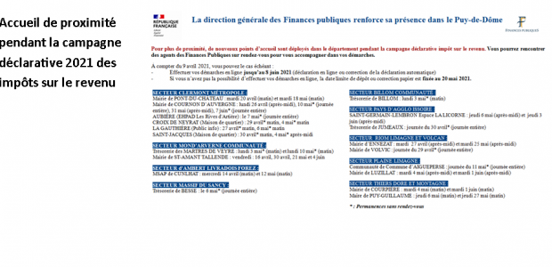 Pour plus de proximité, de nouveaux points d’accueil sont déployés dans le département pendant la campagne déclarative impôt sur le revenu. Vous pourrez rencontrer des agents des Finances Publiques sur […]