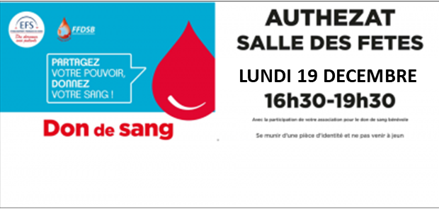  

 
 
 
Nous vous remercions par avance pour votre prochain geste.
Cette collecte est réalisée avec la participation bénévole de L’Amicale pour le don du sang de la région des Martres-de-Veyre => Rejoignez-la sur Facebook : ADSB Martres-de-Veyre.
Partagez