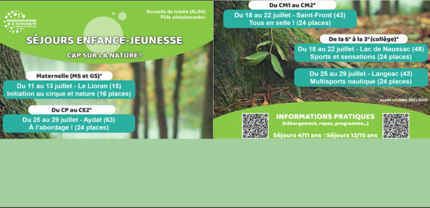 Les ALSH 3/11 ans et les Pôles Adolescents de Mond’Arverne communauté proposent des séjours été pour découvrir des activités de plein air à destination de vos enfants dès la moyenne […]