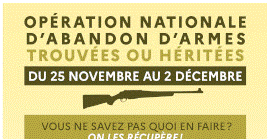 Du 25 novembre au 2 décembre => opération nationale d’abandon d’armes Clic pour prendre connaissance du dispositif : https://www.puy-de-dome.gouv.fr/operation-nationale-d-abandon-simplifie-d-armes-du-a9737.html
Partagez